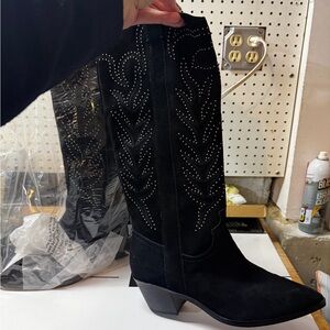 Dolce Vita Solei Stud Black Studded Suede Size 10 Western Knee-High Boots